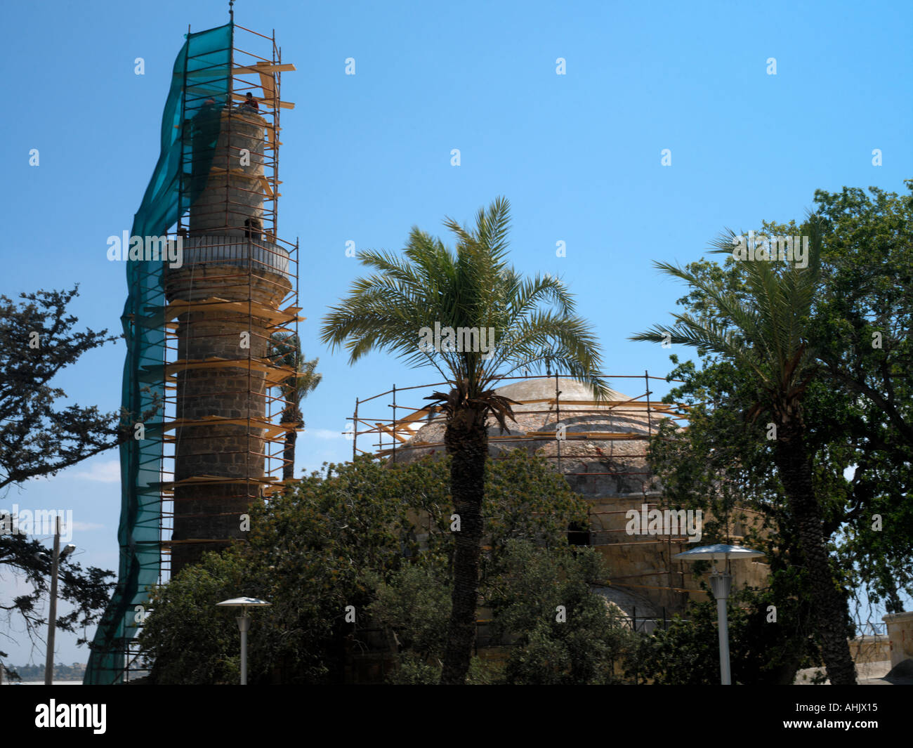 Larnaca Salt Lake Cipro restauro moschea Hala Sultan Tekke Foto Stock
