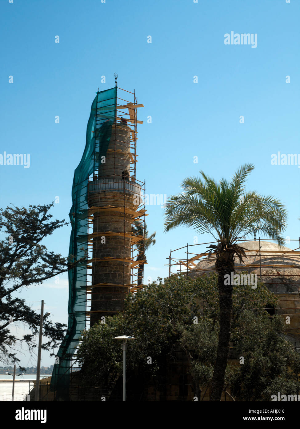 Larnaca Salt Lake Cipro restauro moschea Hala Sultan Tekke Foto Stock