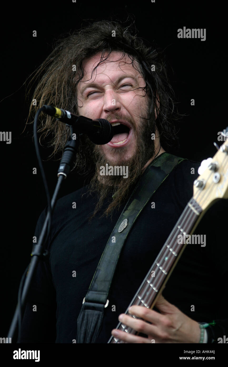 Brent cerve, Lead Guitar & vocalist Mastodon, Heavy metal band, da Atlanta in Georgia, formata nel 1999, Brann Dailor, batterista, Brent cerve, Lead Guitar & vocalist, Bill Kelliher, chitarra, Troy Sanders, bass, Download Festival Rock Donnington Park, Leicestershire, Regno Unito. Foto Stock