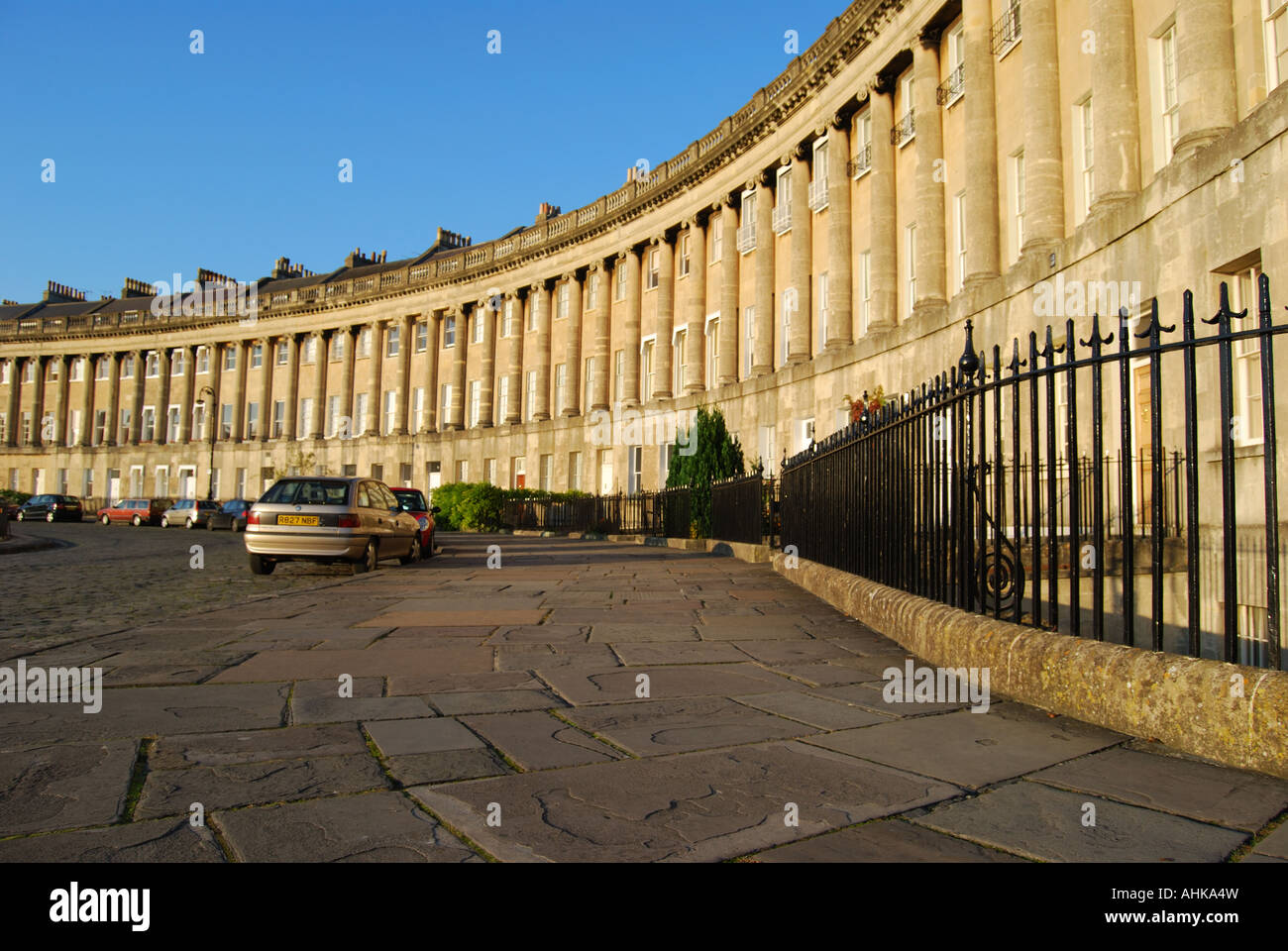 The Royal Crescent from Royal Victoria Park at Sunset, Bath, Somerset, England, United Kingdom Foto Stock
