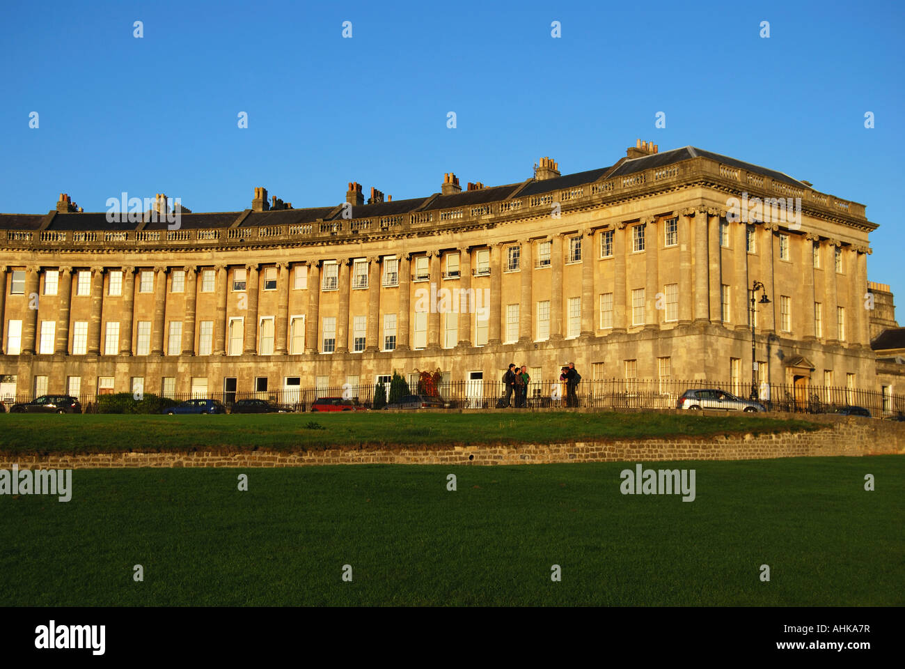 The Royal Crescent from Royal Victoria Park at Sunset, Bath, Somerset, England, United Kingdom Foto Stock