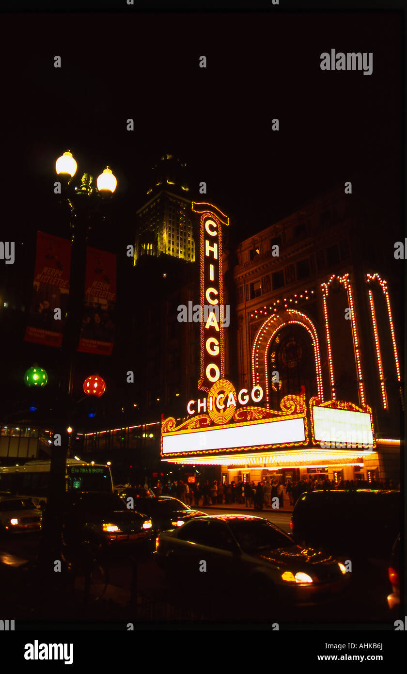 Chicago's Landmark Theater & Sign Foto Stock