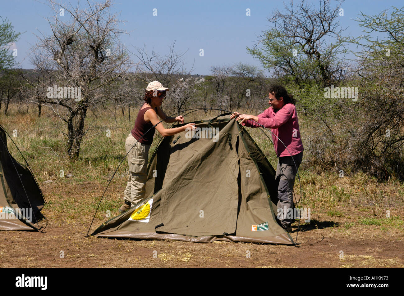 Kenya Tanzania Safari campeggio connessione camp tenda Foto Stock