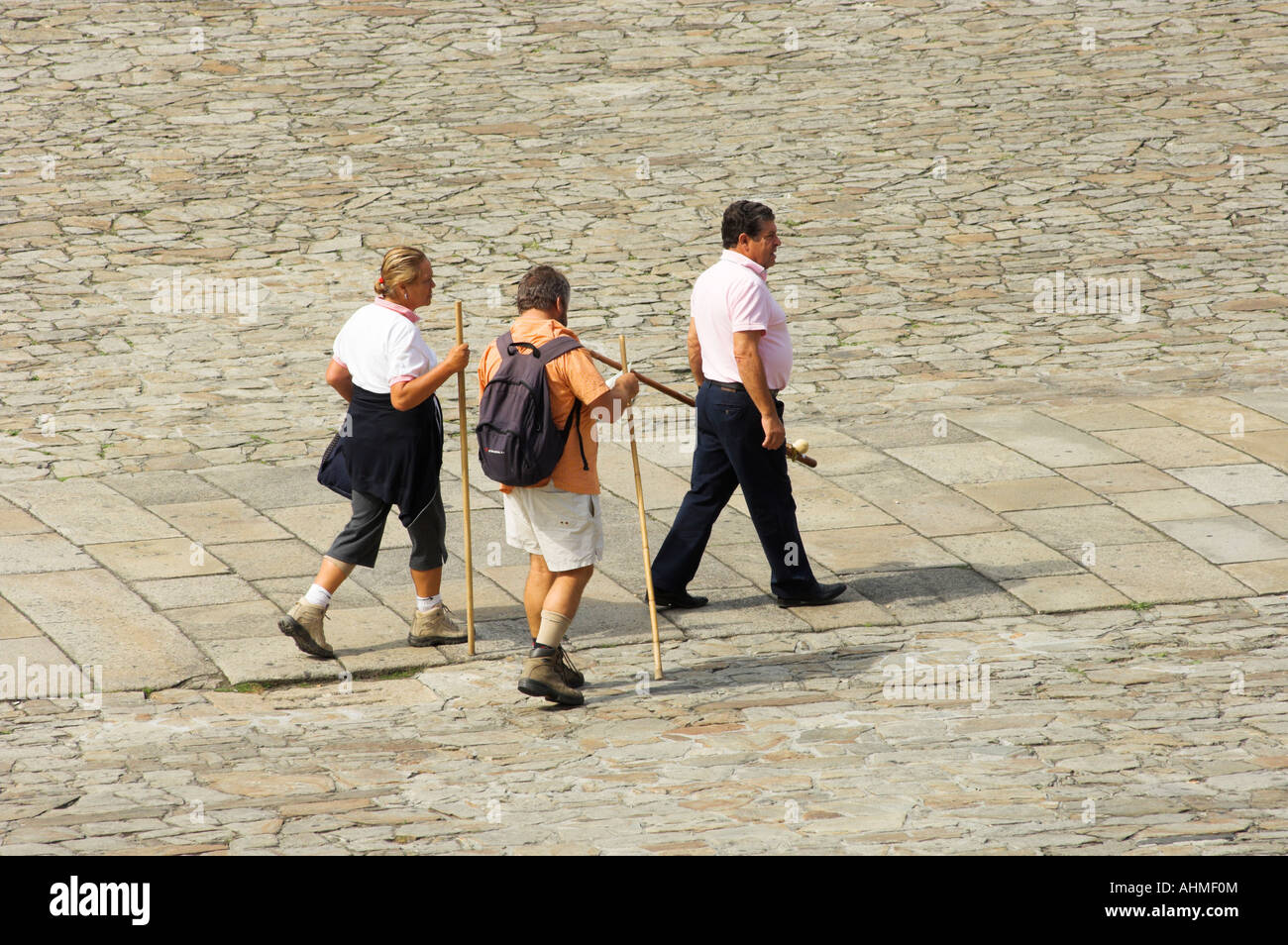 Pellegrino a piedi backpacker Santiago de Compostela Galizia Spagna Foto Stock