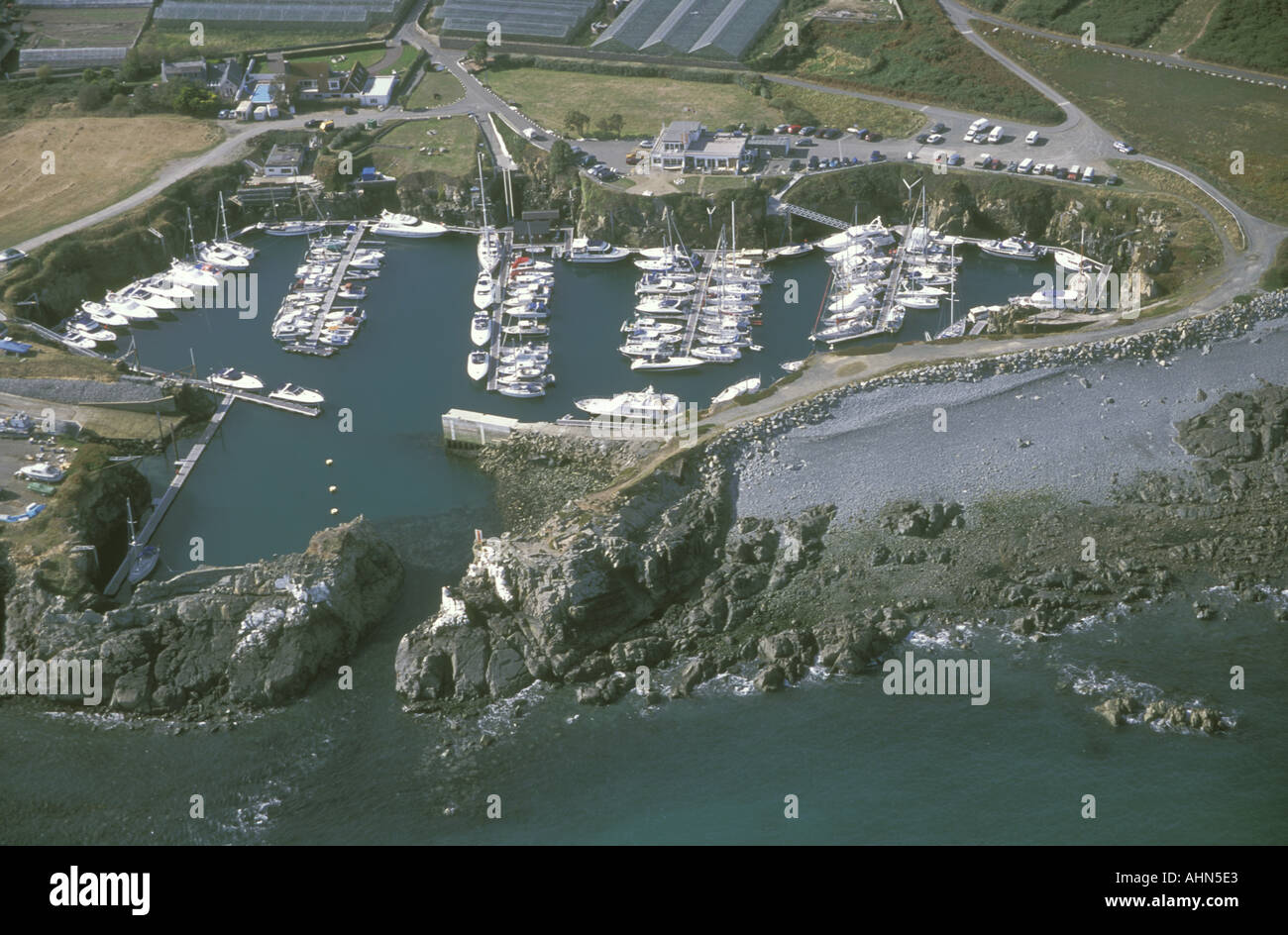 Vista Aerea della Marina Beaucette, Guernsey, Isole del Canale Foto Stock
