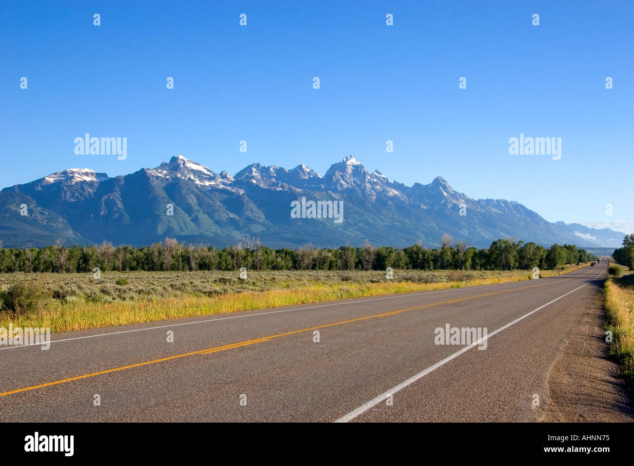 Vista la mattina di Teton Mountains in Grand Teton National Park Wyoming Foto Stock