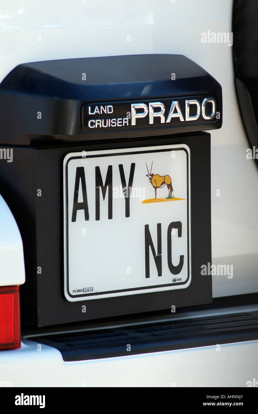 Registrazione della macchina numero personalizzato piastra su auto da Città del Capo settentrionale del Sudafrica RSA Foto Stock