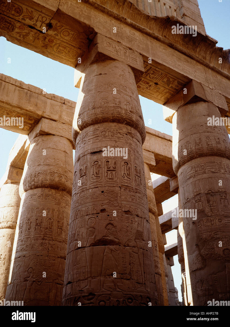 Egitto Luxor tempio di Karnak Pilastri della grande Hypostyle Hall Foto Stock