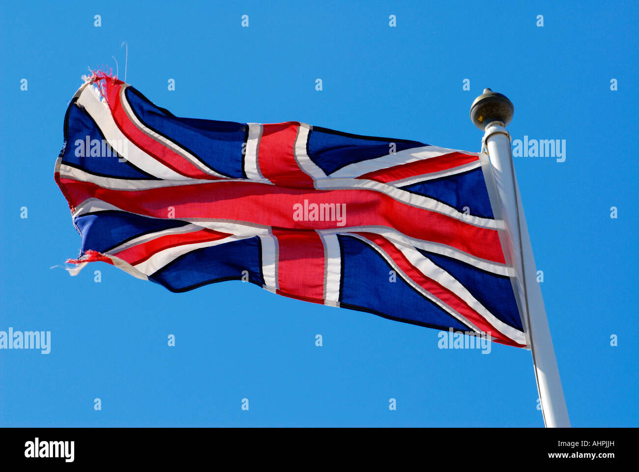 Union Jack Flag su un palo di bandiera Foto Stock