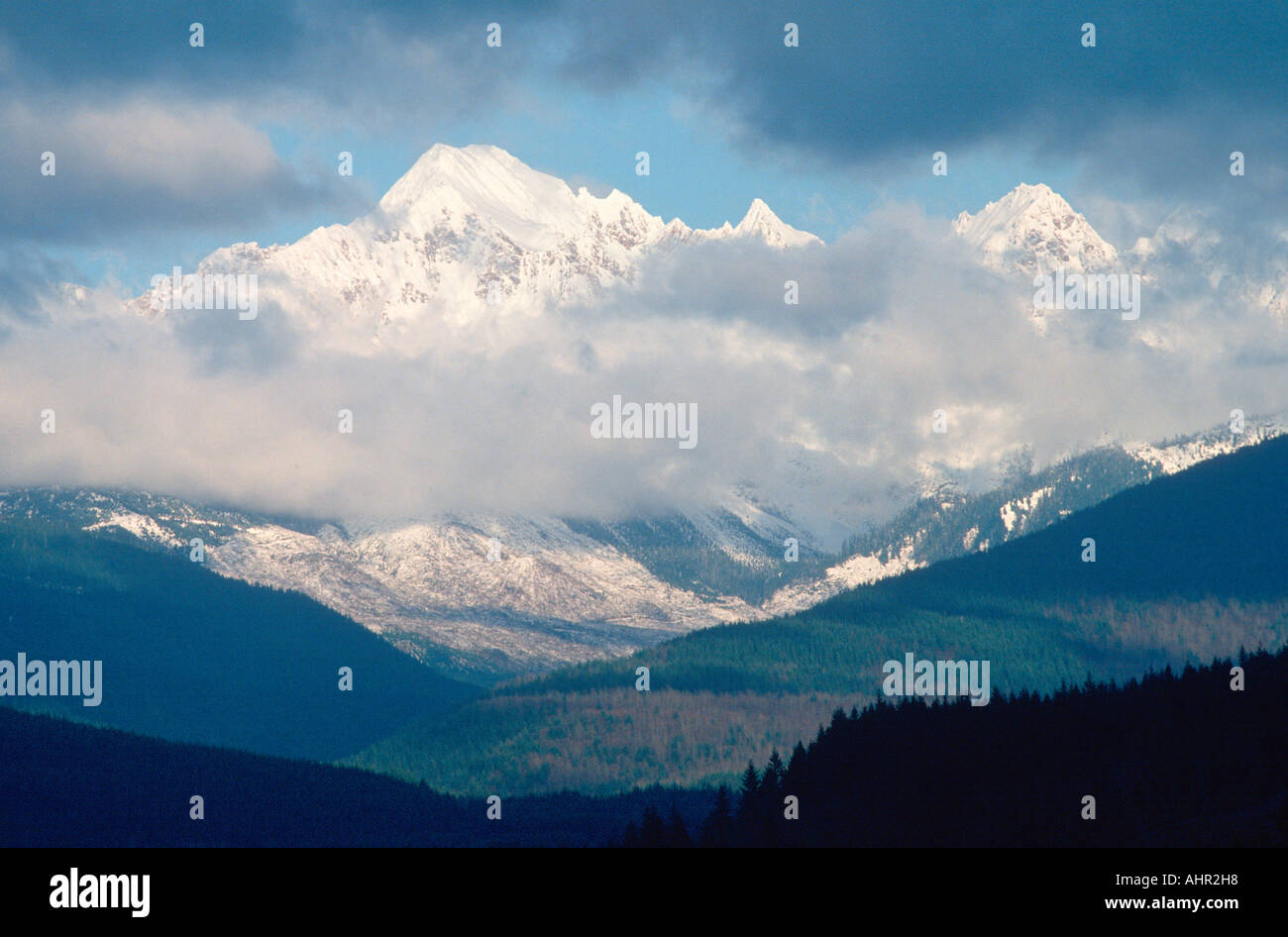 Cime innevate del Monte Baker Washington Foto Stock