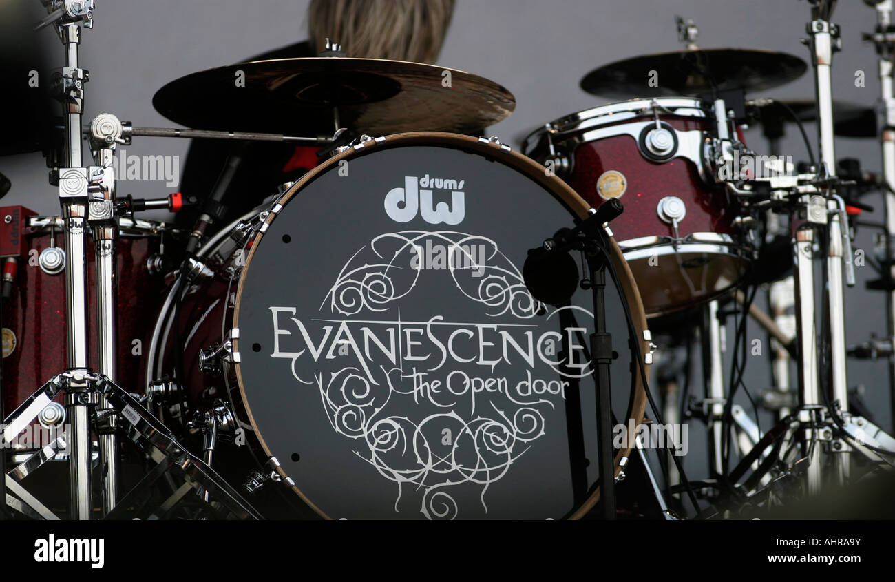 Drum kit, Evanescence, American band alternative rock, da Little Rock Arkansas, Foto Stock