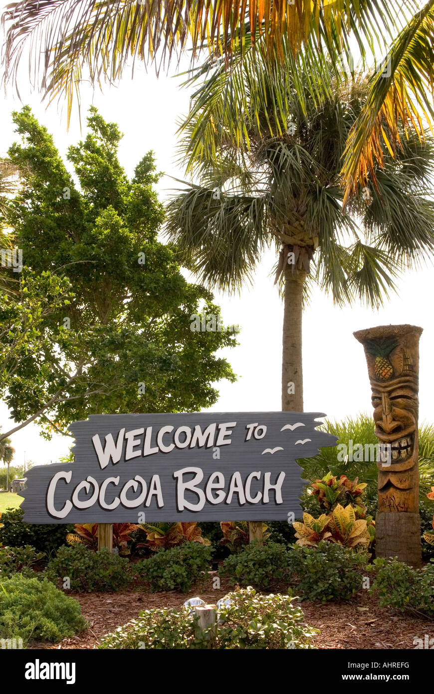 Benvenuto a Cocoa Beach segno Florida USA Foto Stock