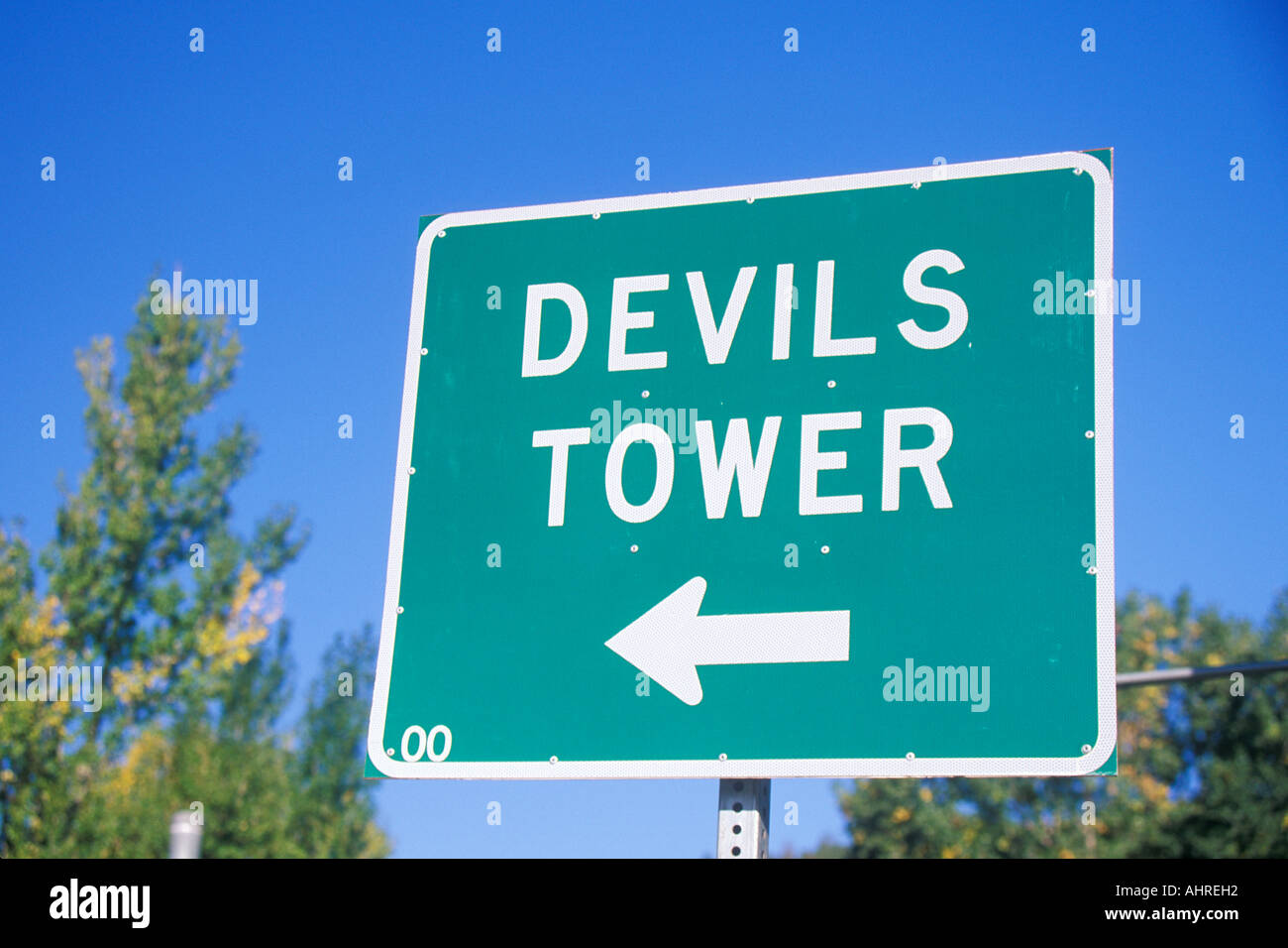 Segno di Devils Tower National Monument Wyoming Foto Stock