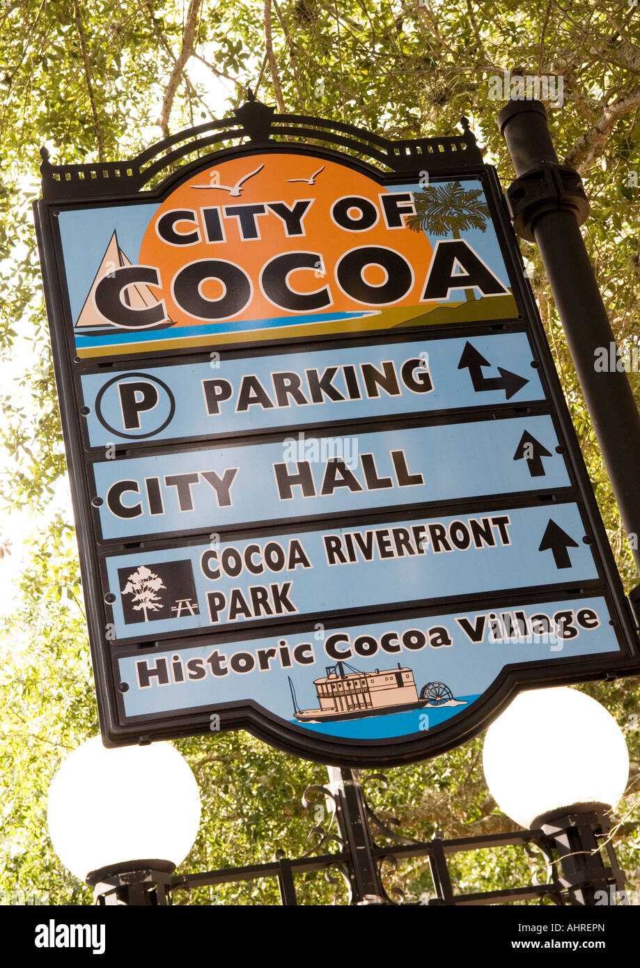 Cartello della città di Cocoa FL USA Foto Stock