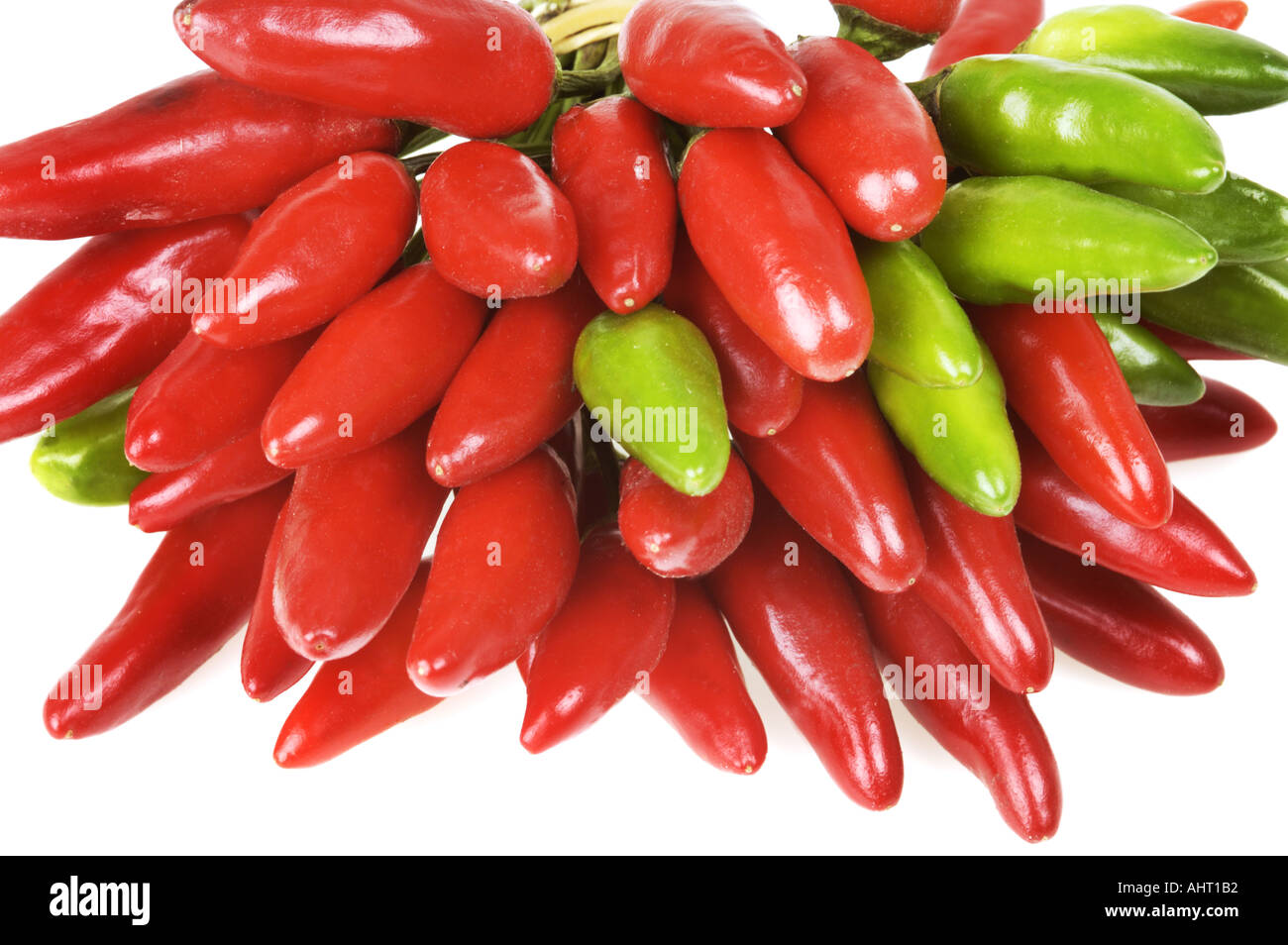 Peperoni rossi freschi pepe verde peperoncino piccante cile peperoncino schote ALIMENTARE Foto Stock