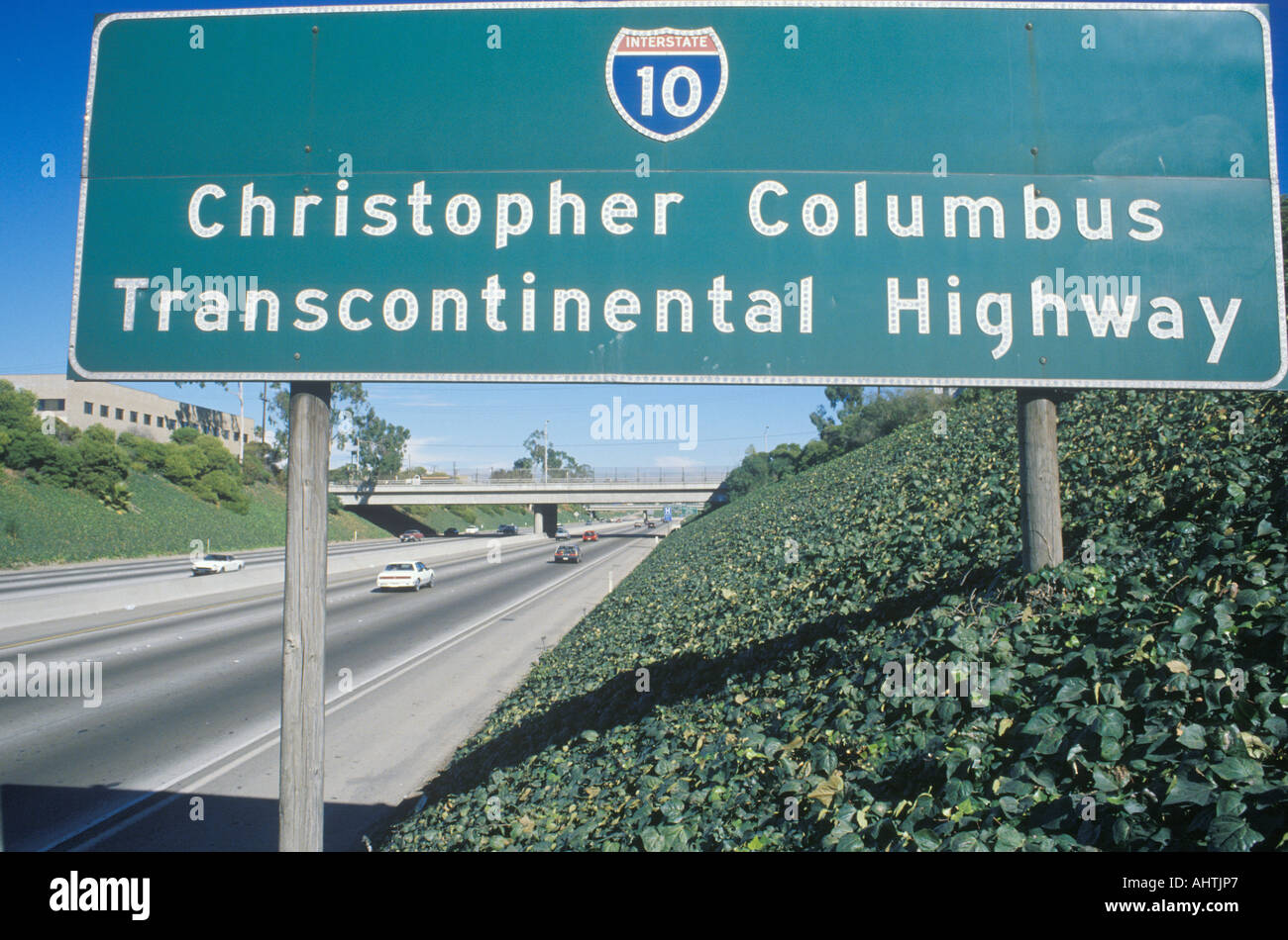 Un segno che legge Christopher Columbus autostrada transcontinentale Foto Stock