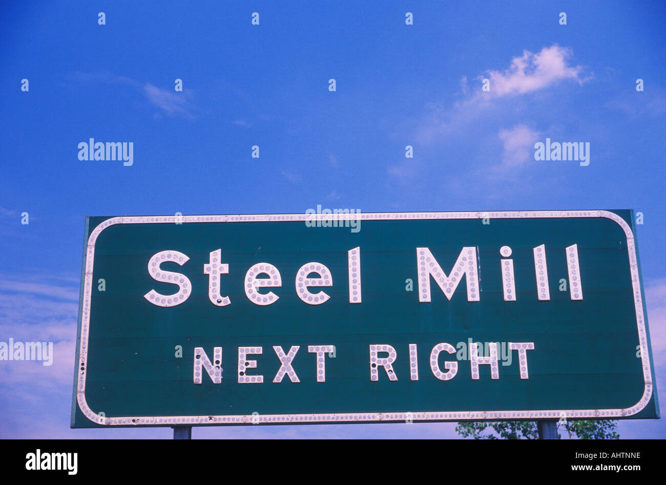 Un segno per un mulino di acciaio in Indiana Foto Stock