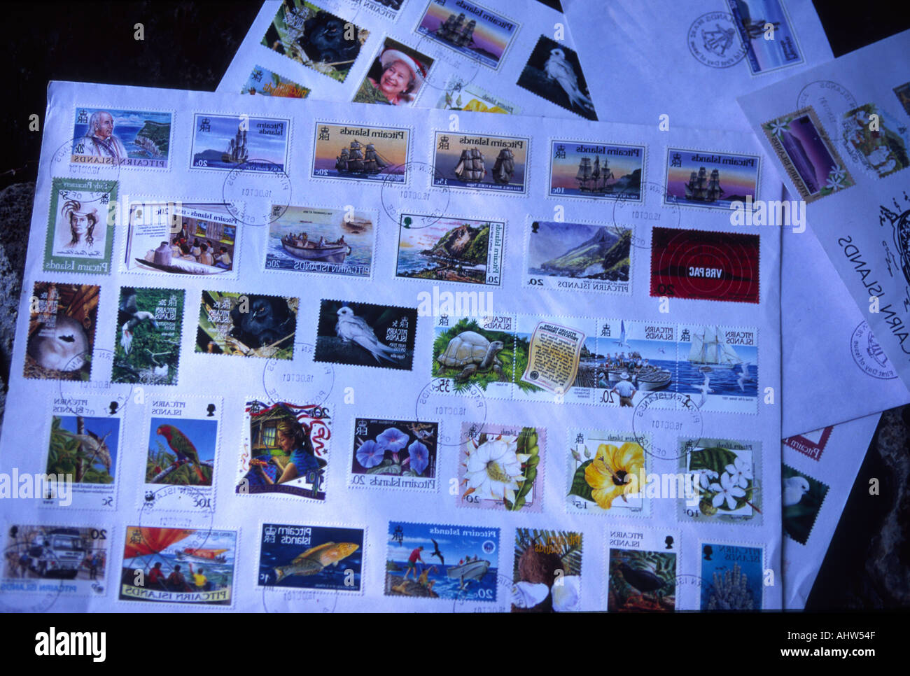 I francobolli delle Isole Pitcairn Foto Stock