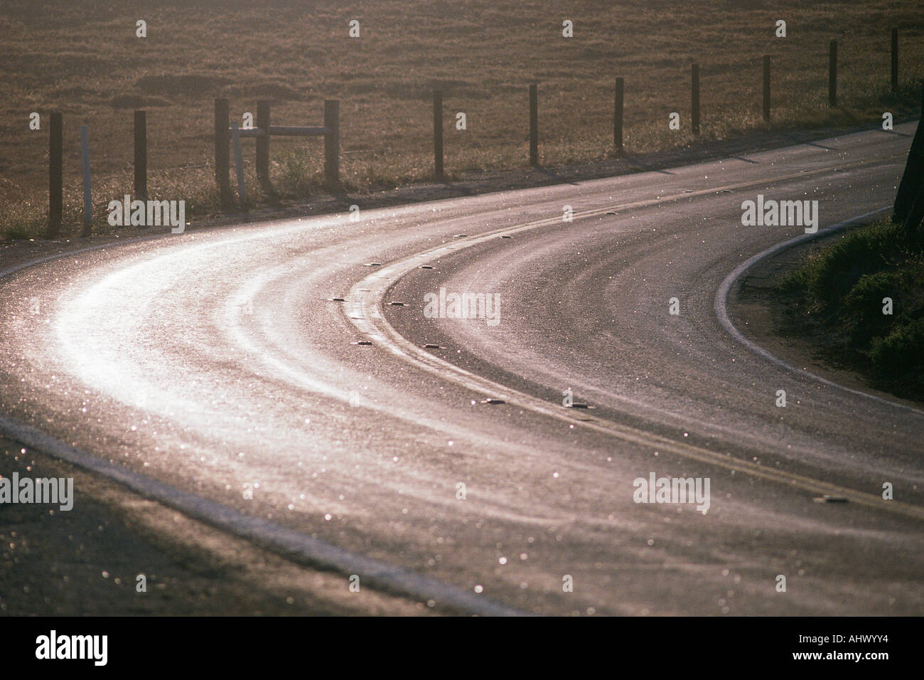 Splende su strada in presenza di luce solare Foto Stock