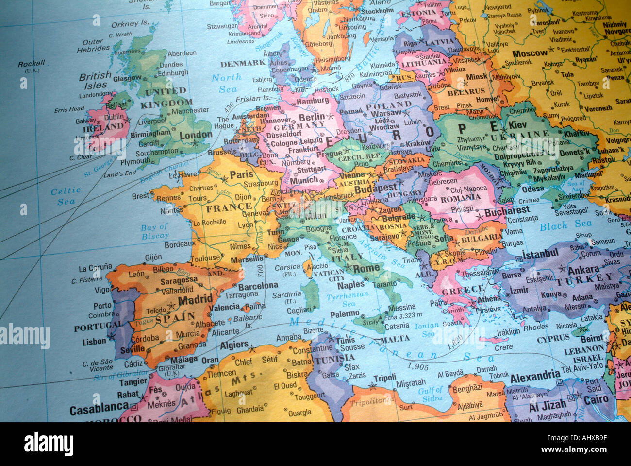 Illustrato mappa del mondo con i paesi e i continenti Foto Stock