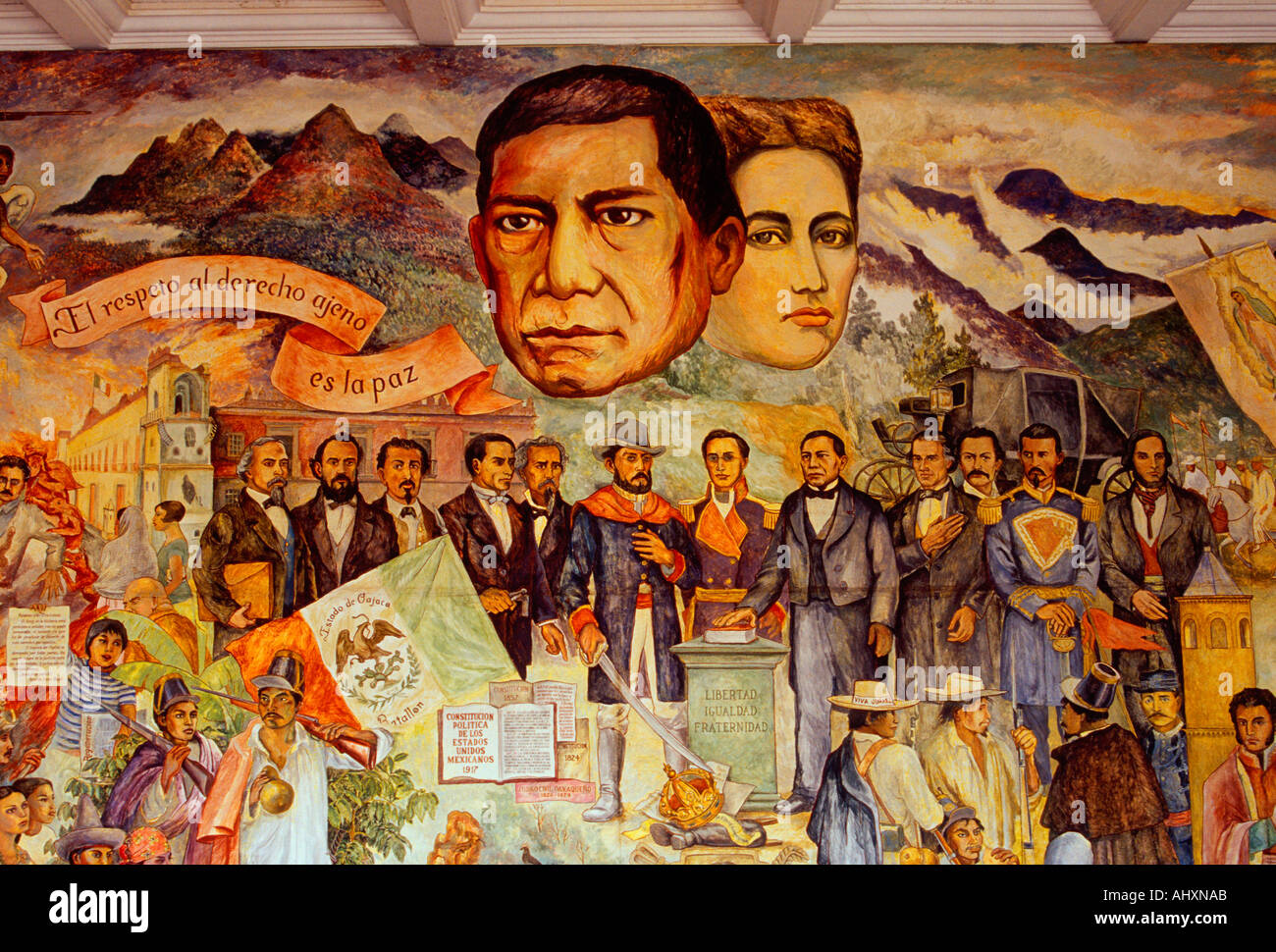 Murale, Epoca de Reforma, muralista, Arturo Garcia Bustos, il Palazzo del Governo, Oaxaca Oaxaca de Juarez, Stato di Oaxaca, Messico Foto Stock
