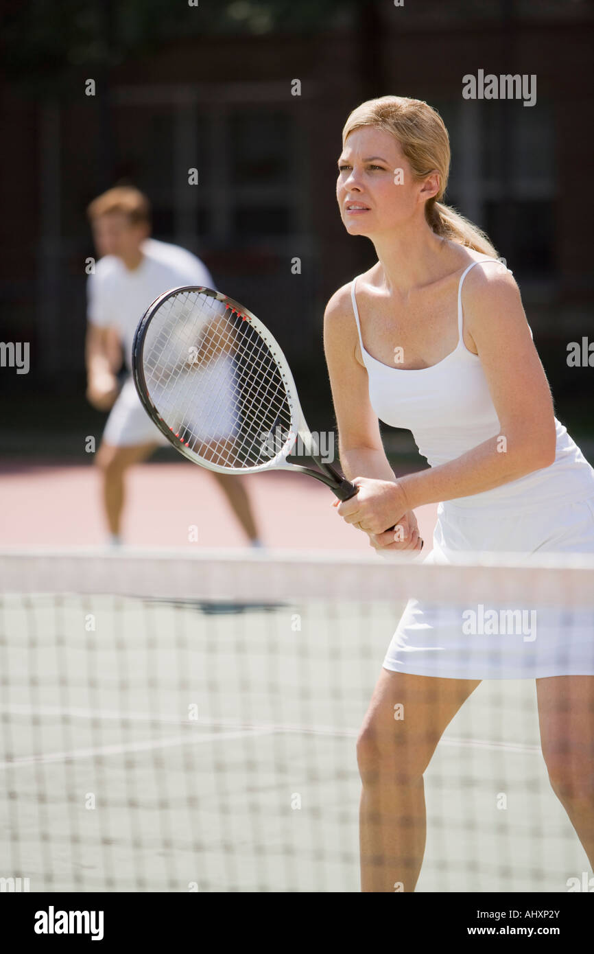 Matura sul campo da tennis Foto Stock