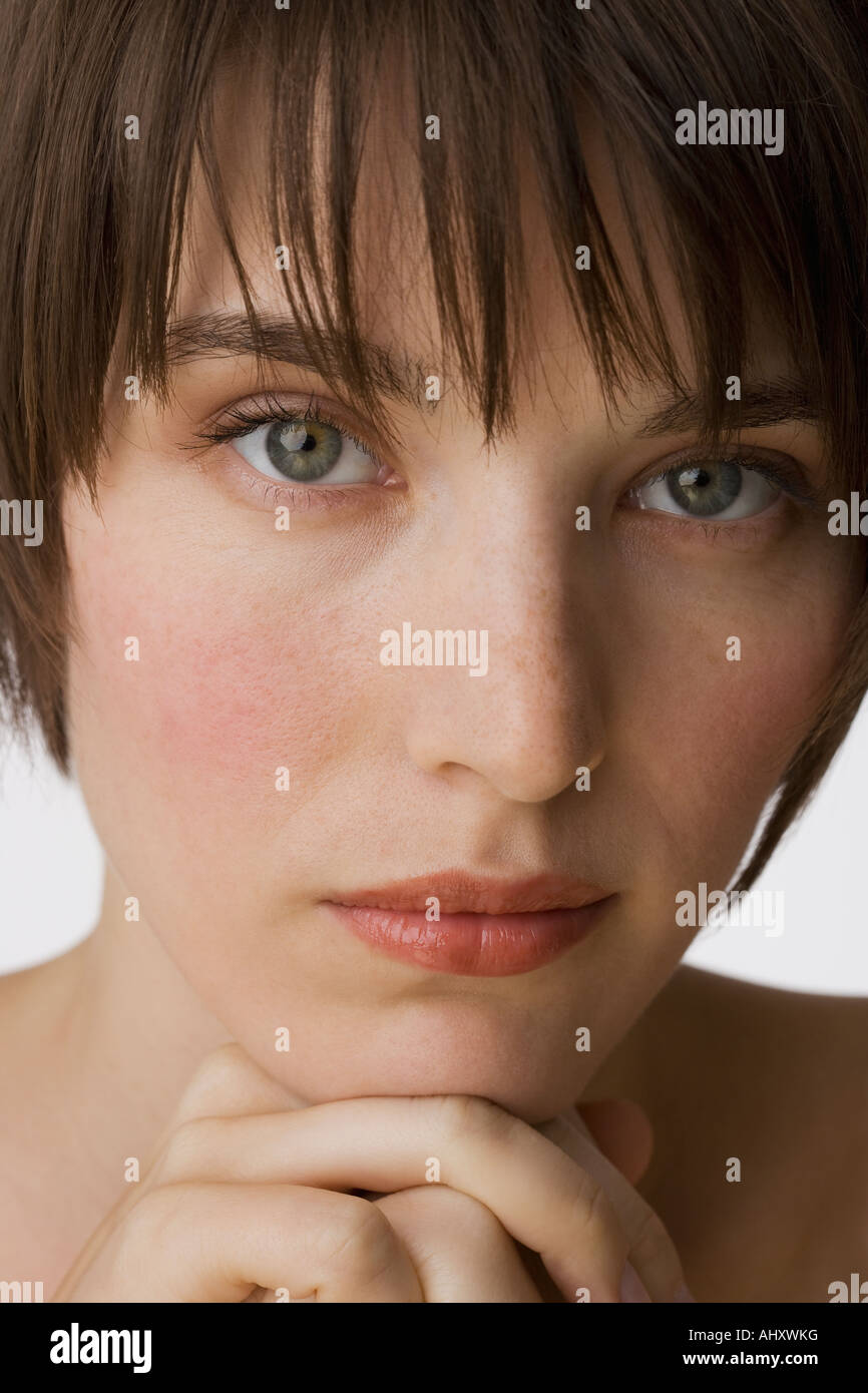 Chiusura del volto di donna Foto Stock