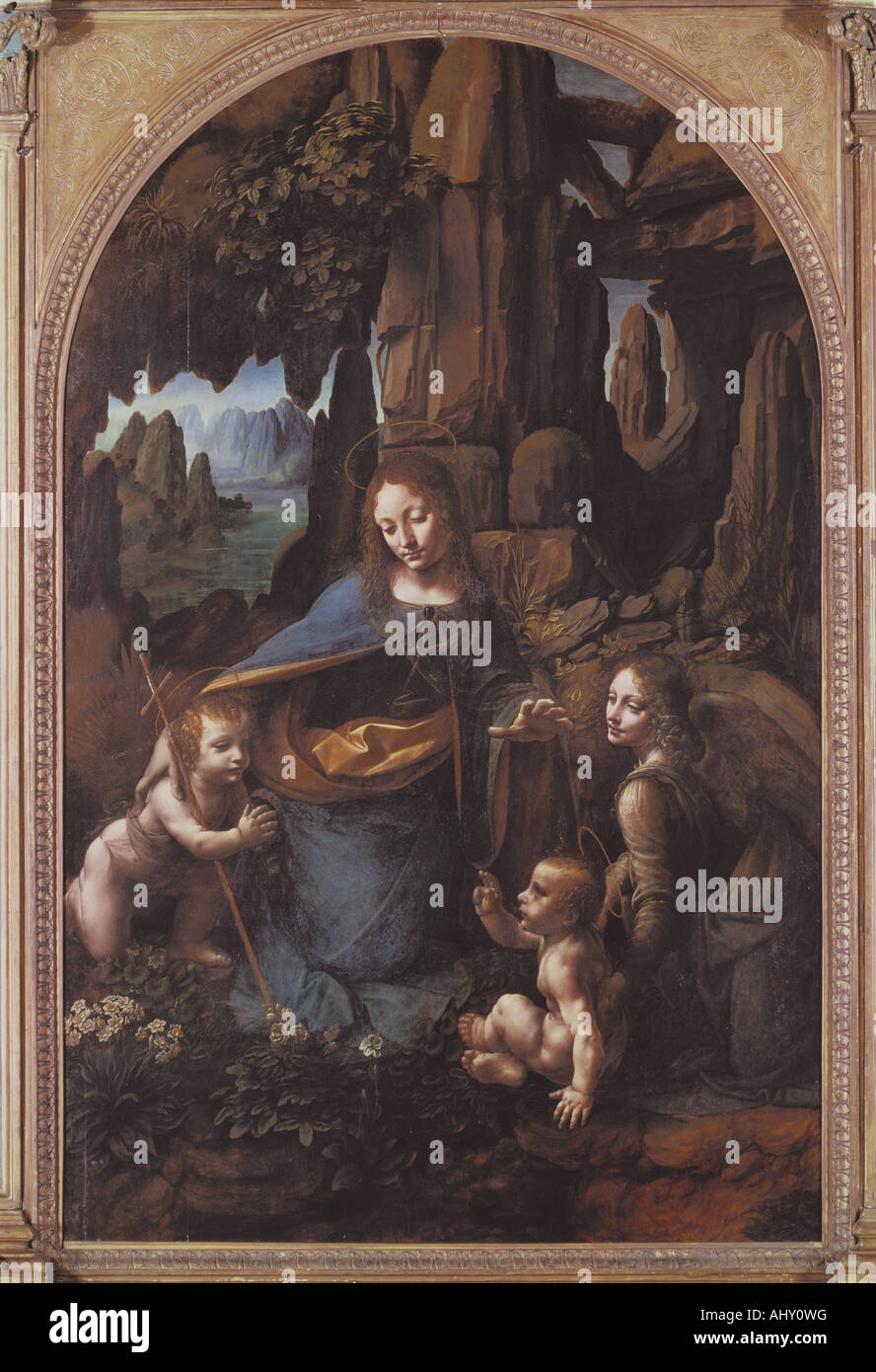 "Belle arti, Leonardo da Vinci, (1452 - 1519), pittura, "Vergine delle Rocce", 1487, olio su pannello, 199 cm x 122 cm, Parigi, Lou Foto Stock