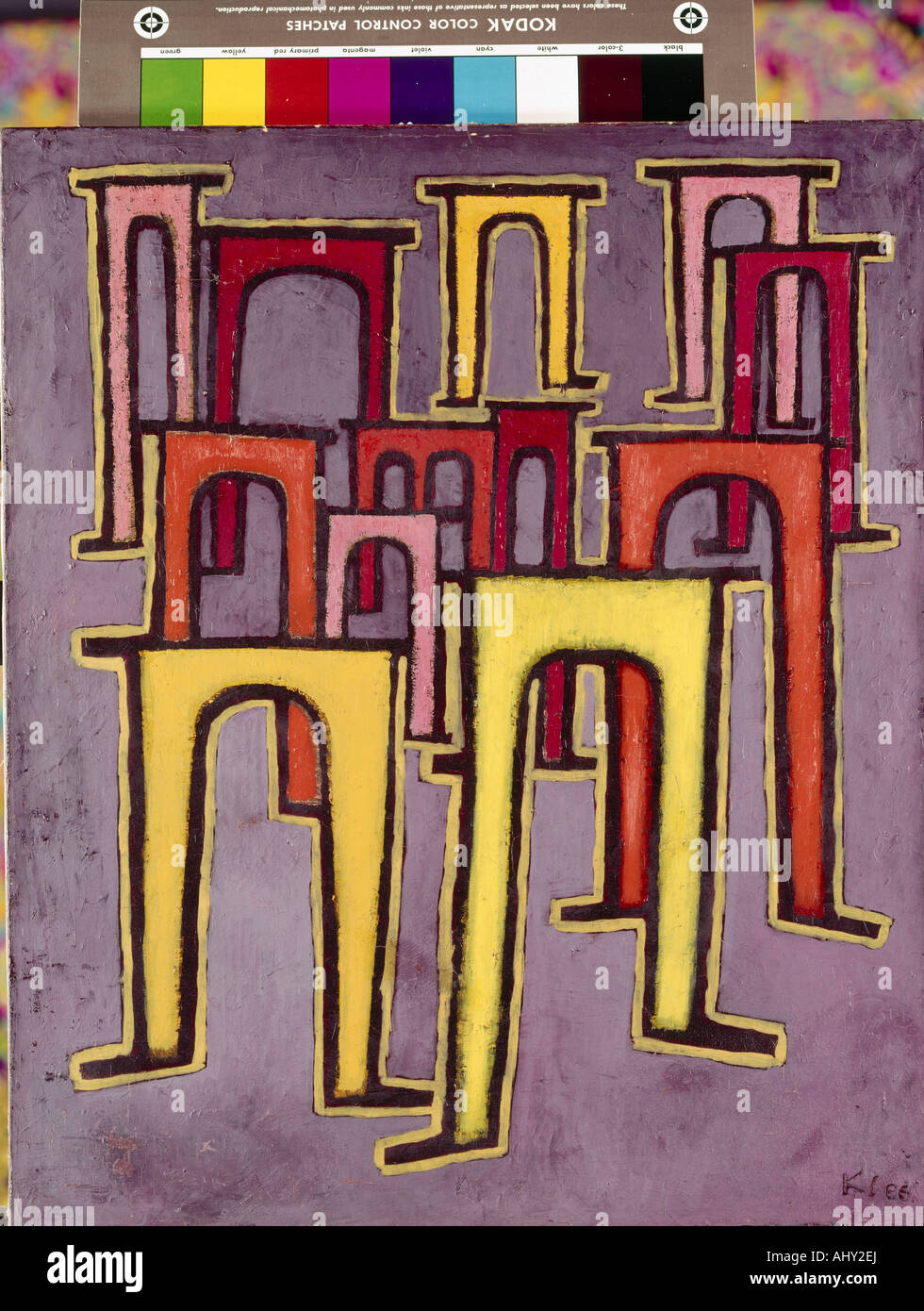 "Belle Arti, Klee, Paolo, (1879 - 1940), pittura, 'rivoluzione des Viaduktes', ('rivoluzione del viadotto'), 1937, olio su CAN Foto Stock