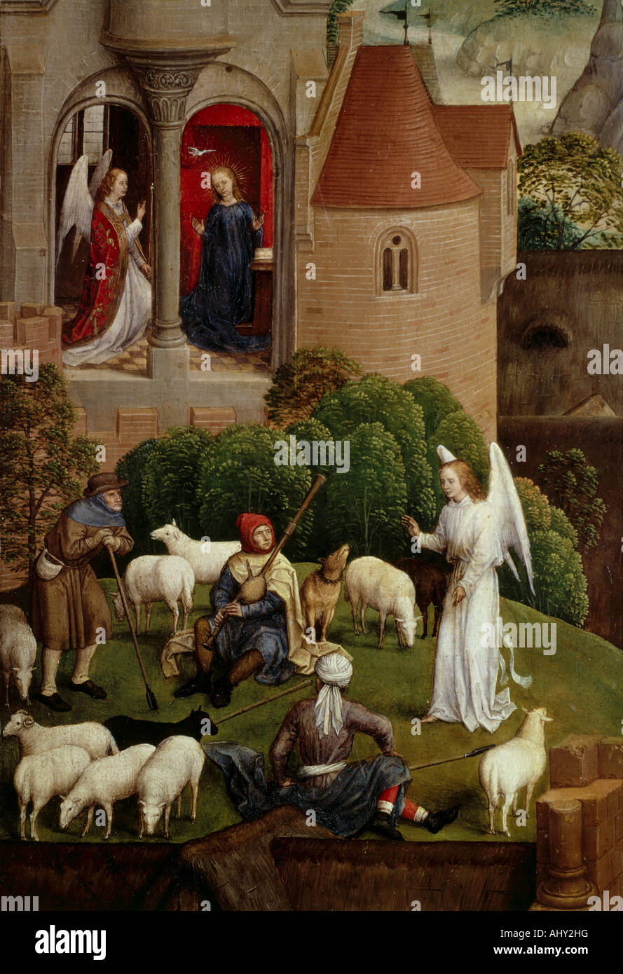 "Belle Arti, Memling, Hans (1435 - 1494), pittura, "Le Sette gioie della Vergine", 1480, olio su legno, dettaglio, "l'Annunciazione t Foto Stock