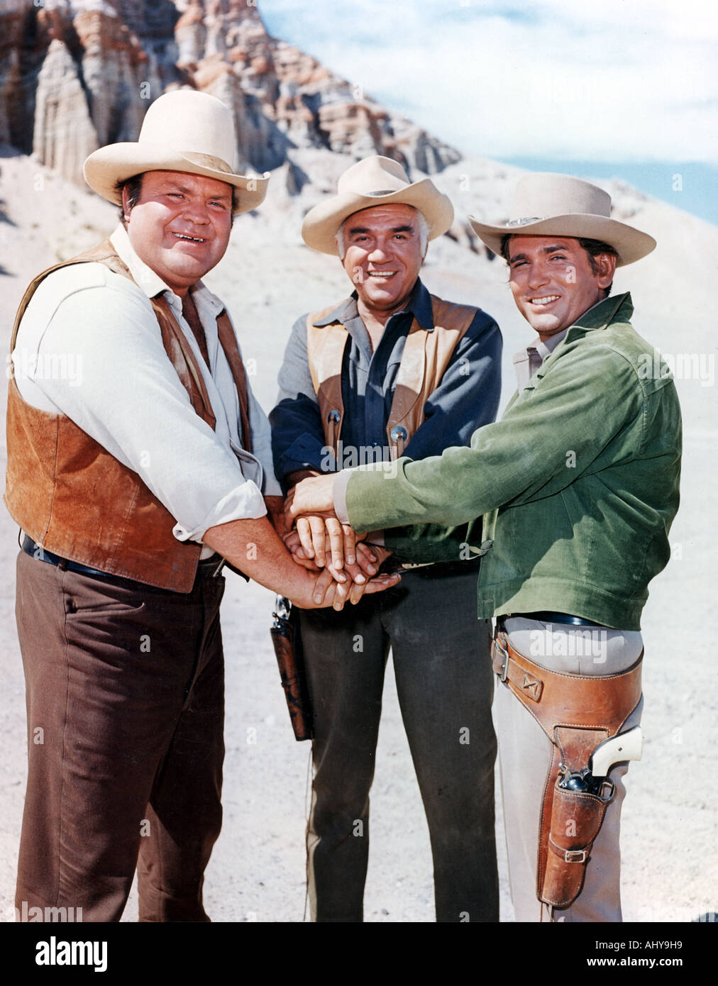 BONANZA NOI TV Westrern serie con da sinistra Dan Blocker Lorne Greene e Michael Landon Foto Stock