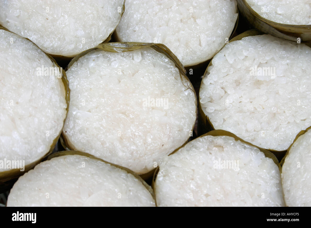 Lemang è una prelibatezza malay servita durante eid ul fitr fatta di riso glutinoso cotto con il latte di cocco in tubi di bambù rivestita con Foto Stock