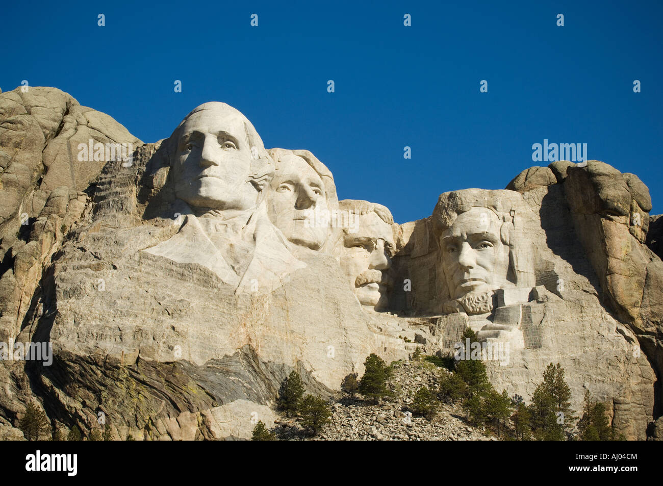 Basso angolo vista del monte Rushmore, Black Hills, Dakota del Sud, Stati Uniti Foto Stock