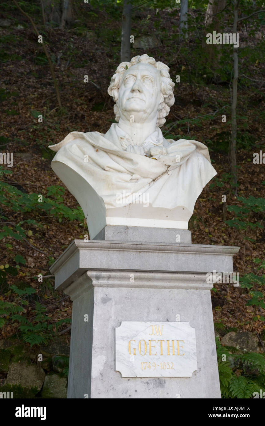 JW Goethe busto in boschi Karlovy Vary Karlsbad Repubblica Ceca Foto Stock