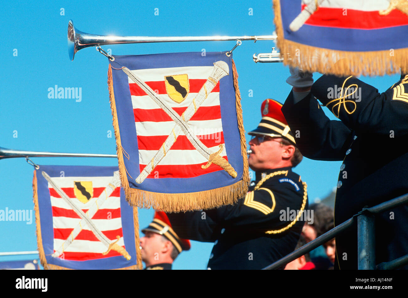 Stati Uniti Marine Corp trombettieri all inaugurazione del presidente Bill Clinton Washington D C Foto Stock