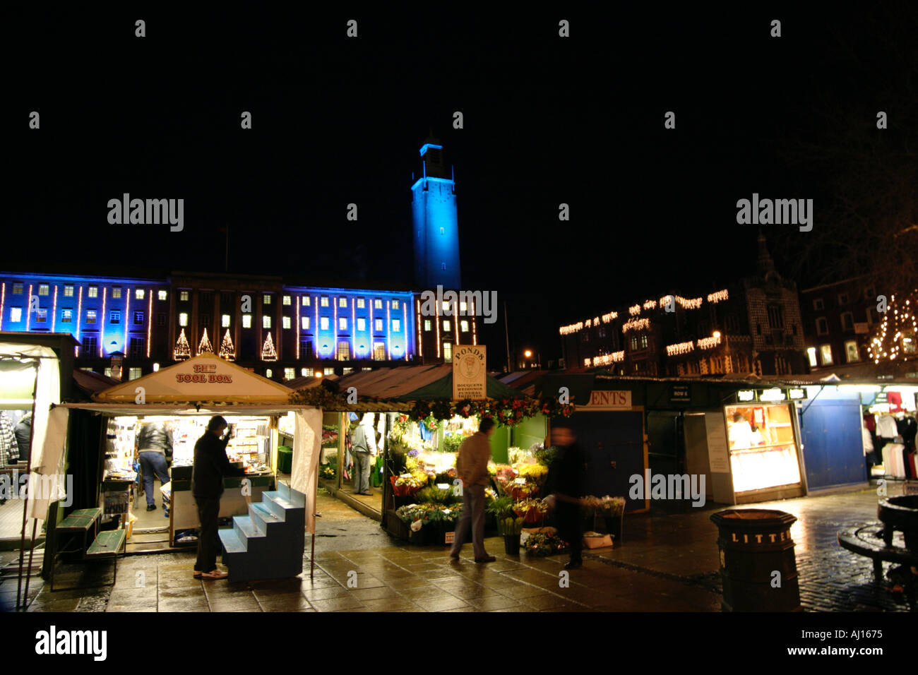 Shopping di Natale Norwich City Hall Foto Stock