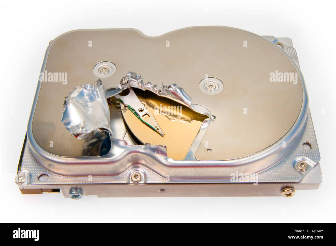 Crash si è schiantato incrinato internal hard disk array di unità disco rigido PC errore di lettura del disco della piastra Foto Stock