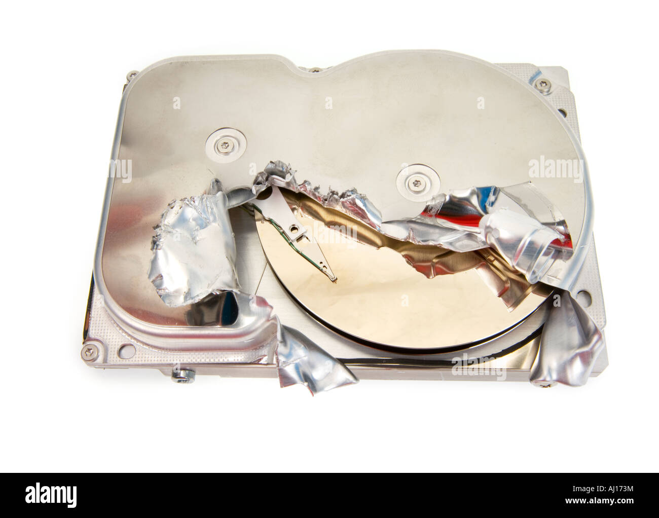 Crash si è schiantato incrinato internal hard disk array di unità disco rigido PC errore di lettura del disco della piastra Foto Stock