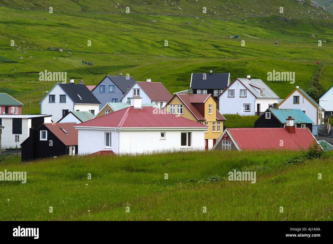 Il villaggio di Gjogv Inseln Isole Faoe Foto Stock