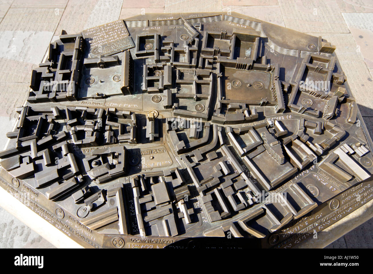 Ottone mappa 3d di Cambridge il Kings Parade Cambridge Cambridgeshire Regno Unito Foto Stock