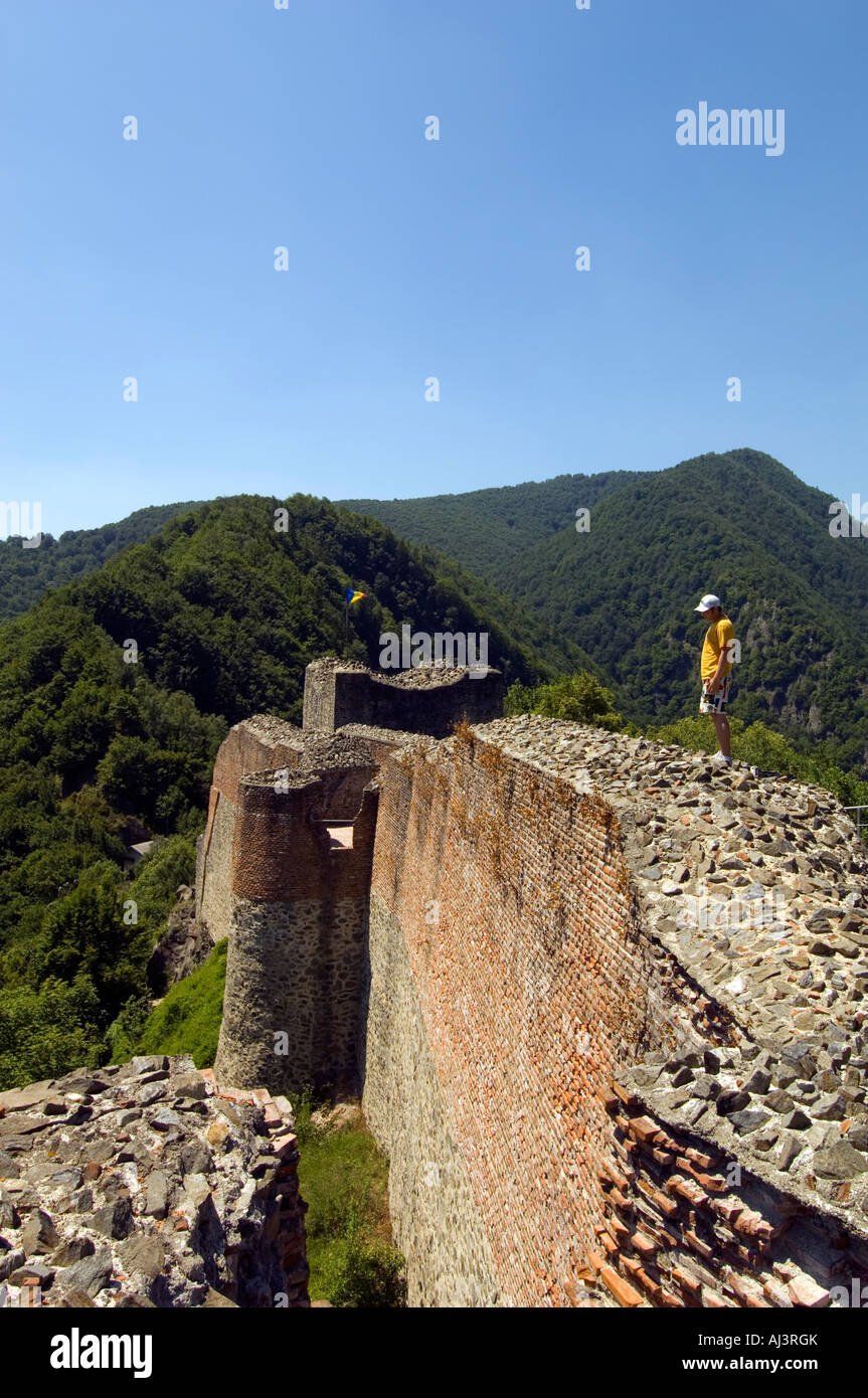 Rovine del Castello di Poienari, Valacchia, Romania Foto Stock