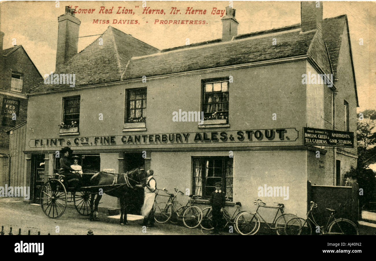 Pubblicità cartolina per abbassare Red Lion, Herne, Kent, circa 1905 Foto Stock