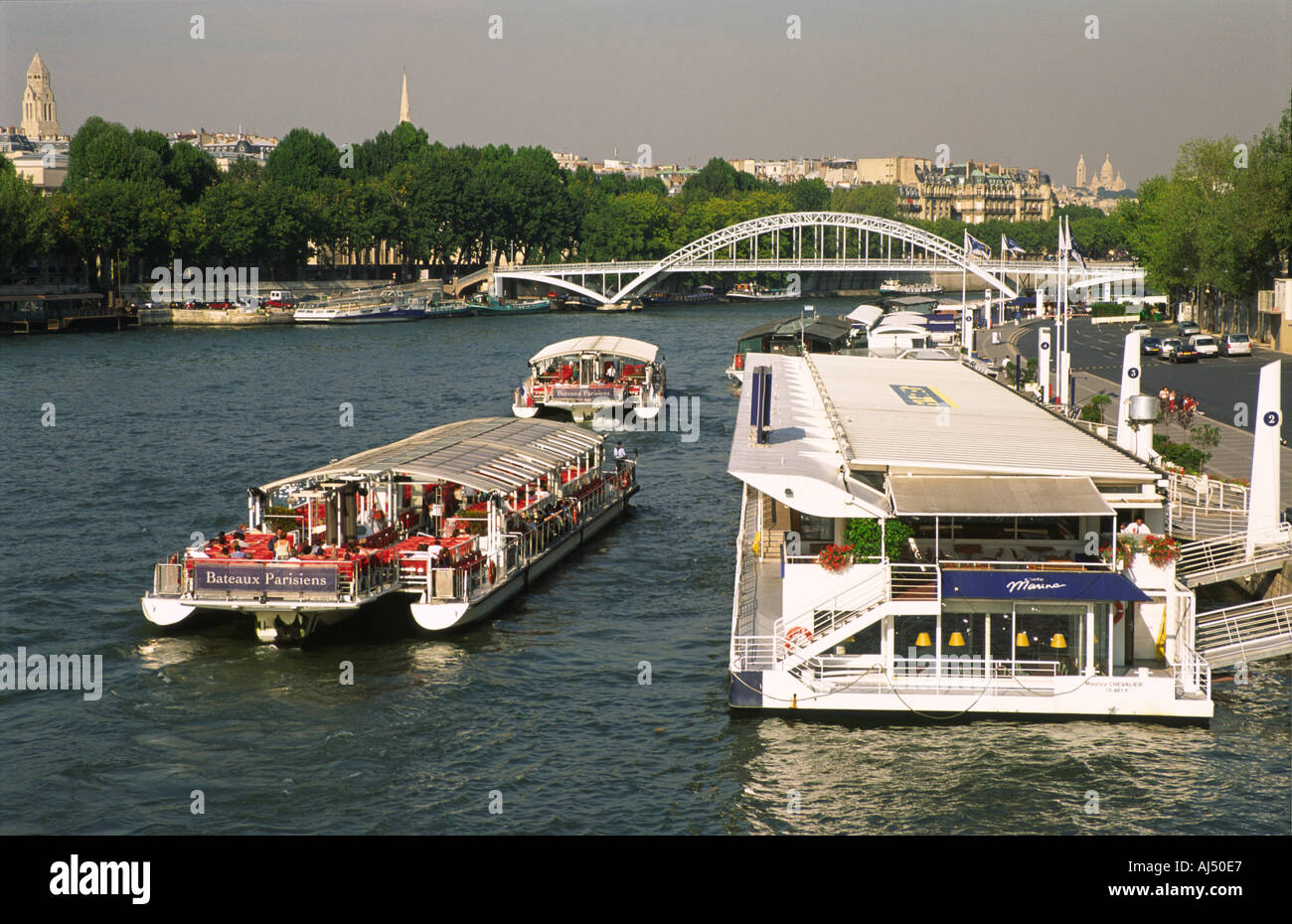 Bateaux Parisiens imbarcazioni da diporto, Senna, Parigi, Francia Foto Stock