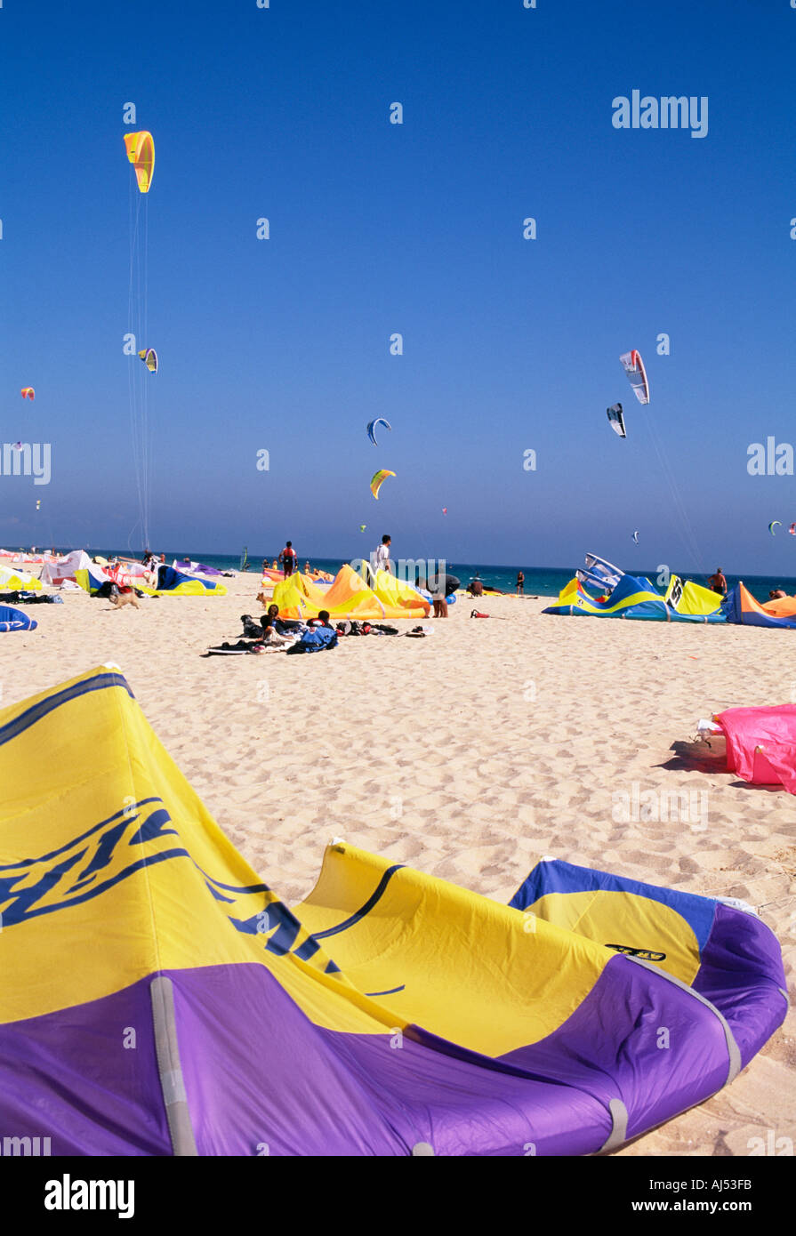 Spiaggia di Tarifa kitesurf Costa de la Luz Andalucia Spagna Foto Stock