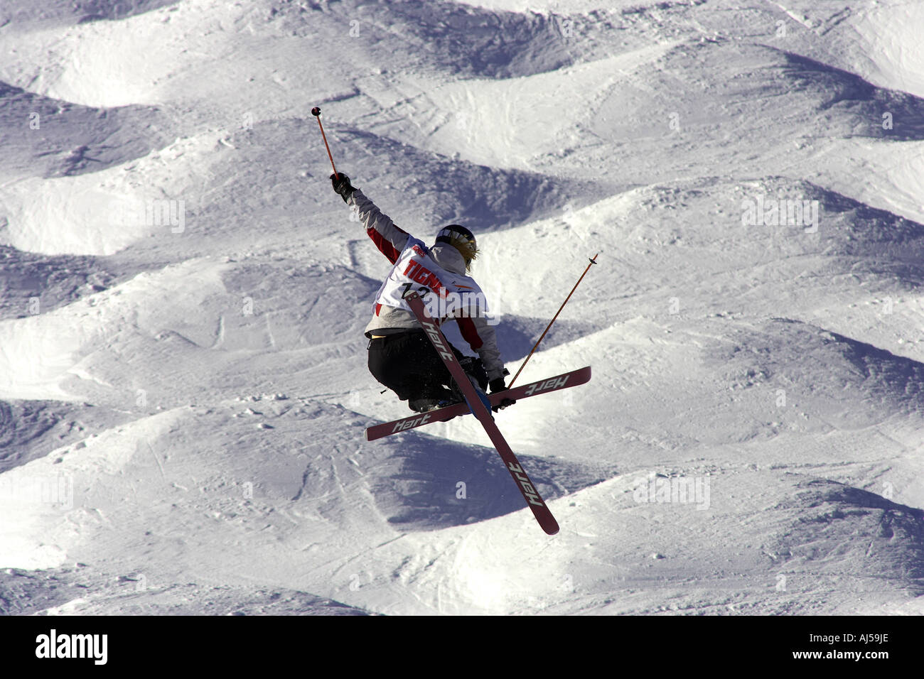 Sciatore in Coppa del mondo freestyle a Tignes francia Foto Stock