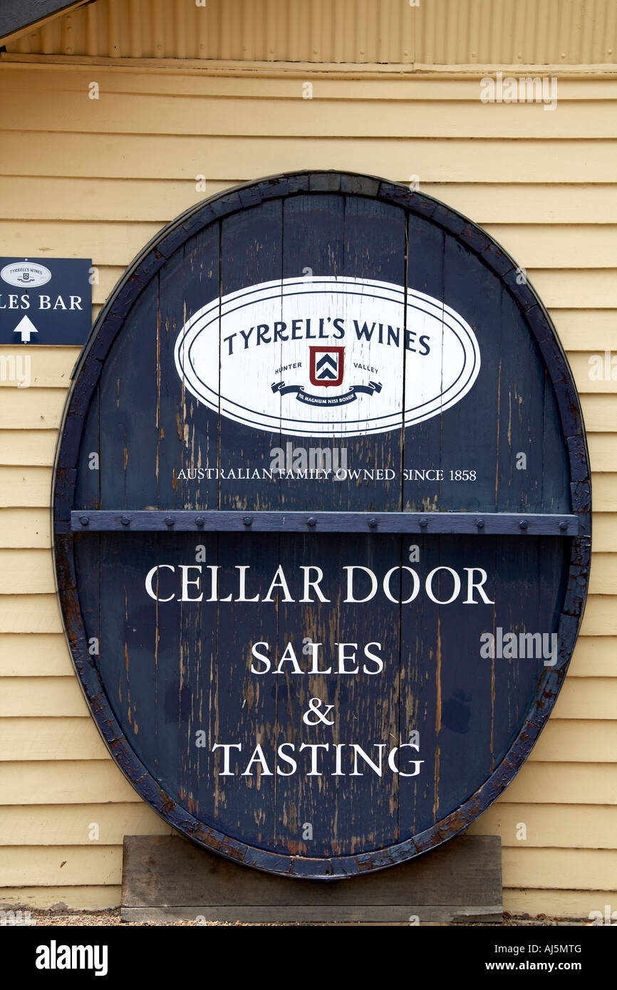 Tyrrell s cantina vini segno nella Hunter Valley Wine area crescente del New South Wales NSW Australia Foto Stock