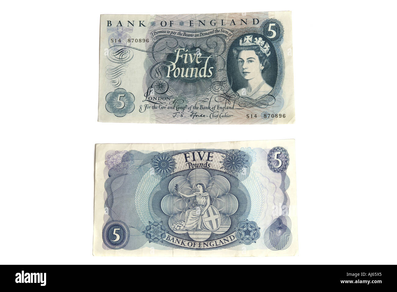 Un Inglese di cinque pound nota dal 1960 61 Foto Stock