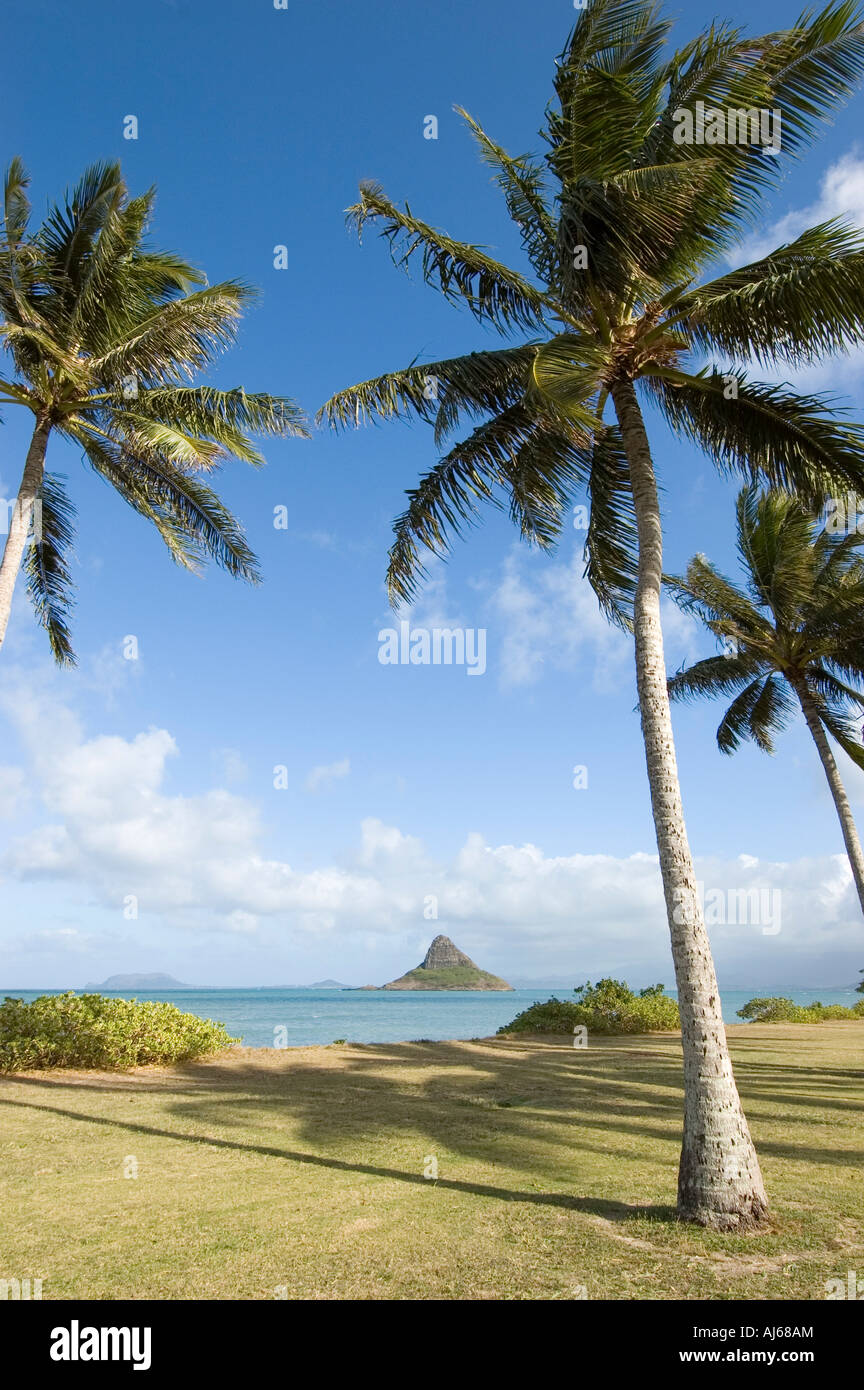 Kualoa Beach Park & Mokoli'i Island (Isola di Mokoli'i (precedentemente conosciuta come il termine obsoleto 'cappello di Chinaman') Oahu Hawaii Foto Stock