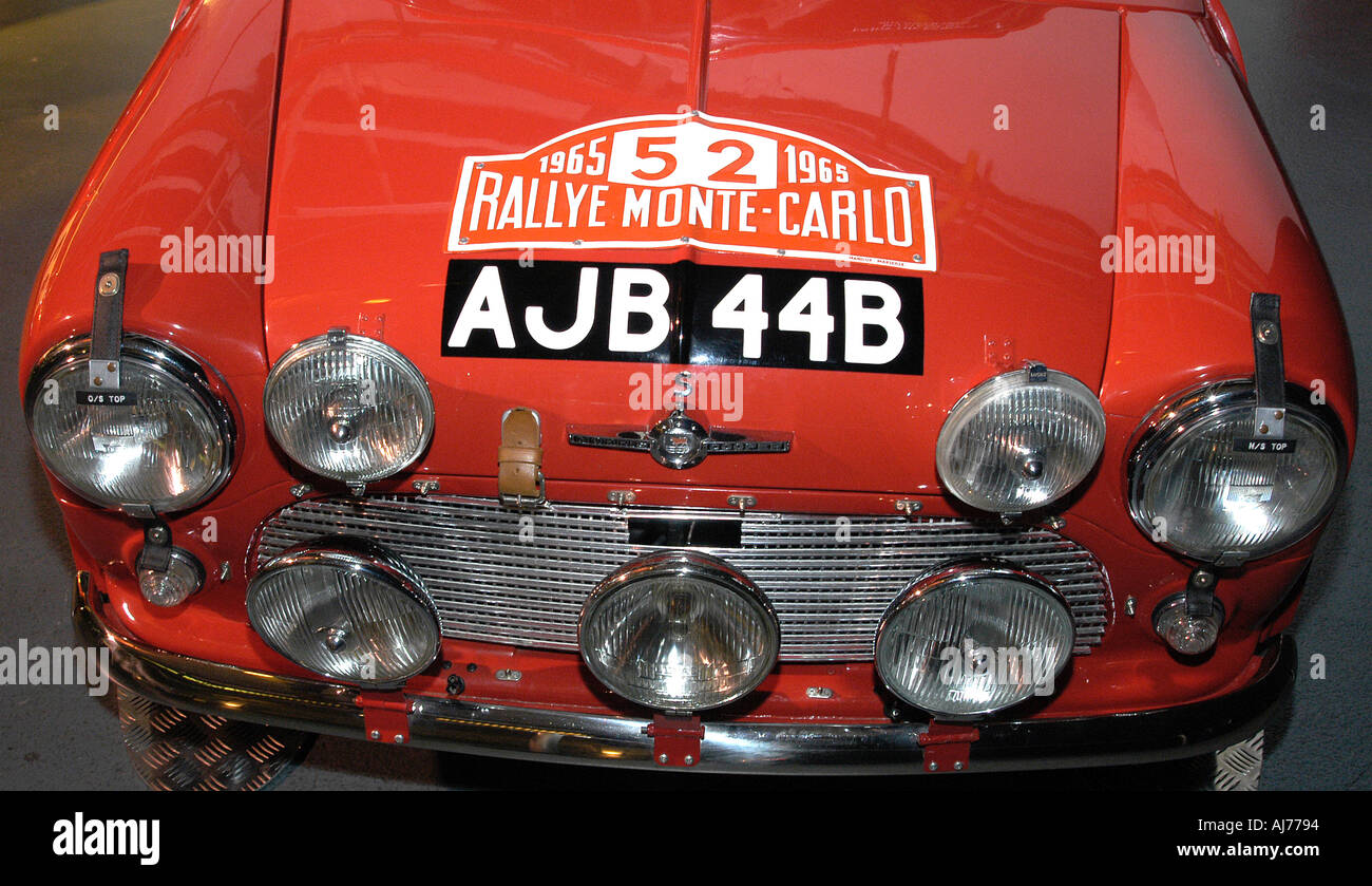 Cofano della Mini auto da rally che ha vinto 1964 rally di Monte Carlo Foto Stock