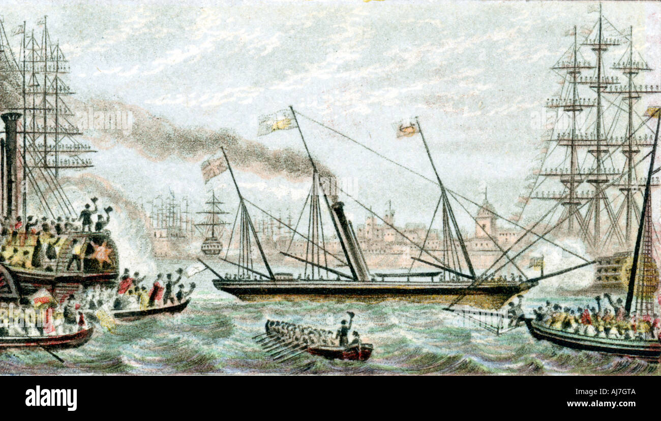 "Victoria and Albert', la prima locomotiva a vapore-pilotato royal yacht, c1855. Artista: sconosciuto Foto Stock